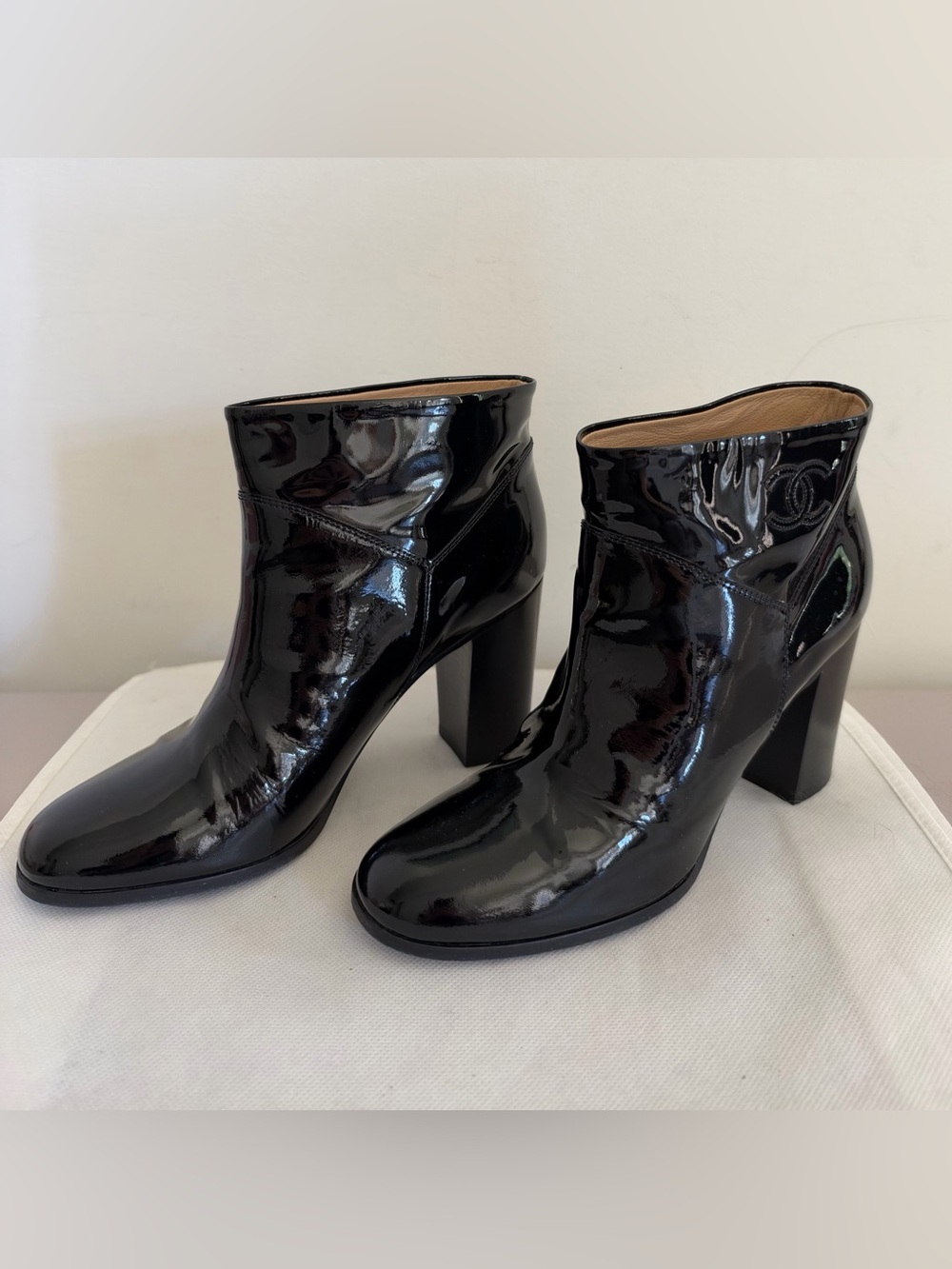 Chanel ankle boots with big CC logo on the side
